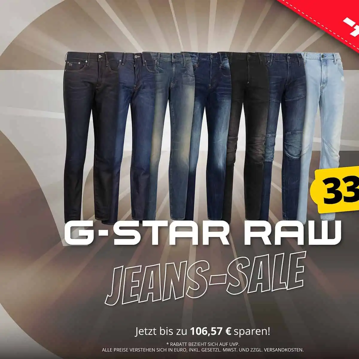 SportSpar G-Star RAW Jeans Sale: Jede Jeans für 33,33 € zzgl. Versand