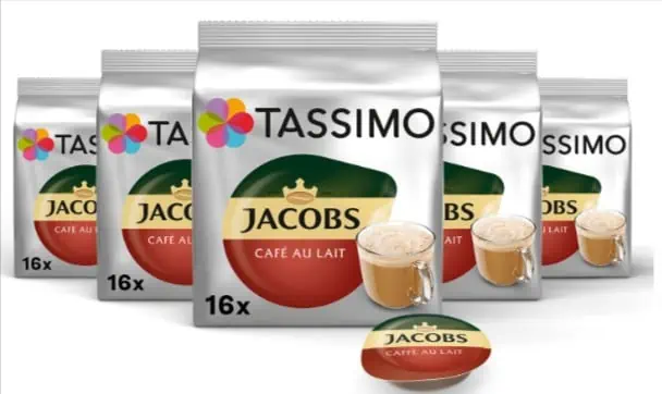 Tassimo Kapseln Jacobs Café au Lait 5er Pack (5 x 16 Kapseln) ab 22,13 € inkl. Prime-Versand