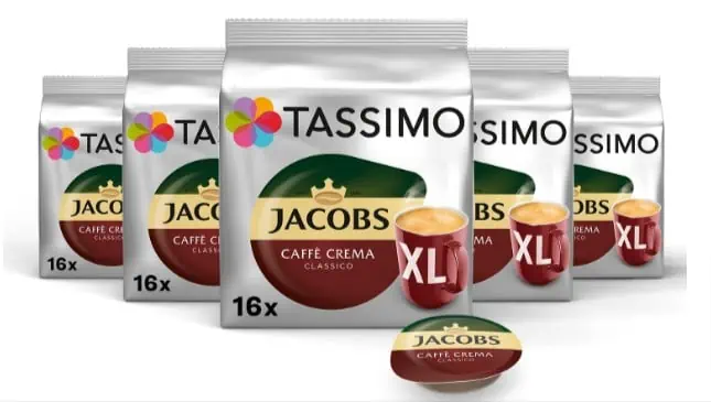 Tassimo Kapseln Jacobs Caffè Crema Classico XL 5er Pack (5 x 16 Kapseln) ab 17,95 € inkl. Prime-Versand