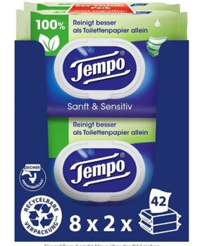 Tempo Feuchte Toilettentuecher Sanft Sensitiv Megapack Packungen mit je Tuechern