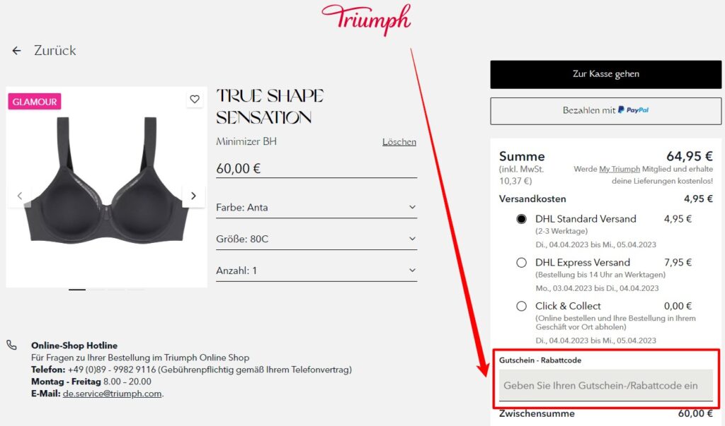 Triumph Rabattcode einlösen
