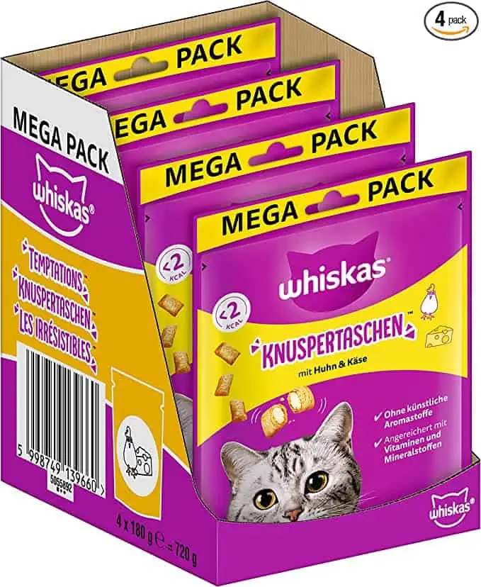 Whiskas Knuspertaschen Huhn & Käse 4er Pack (4x180g) ab 9,56 € inkl. Prime-Versand