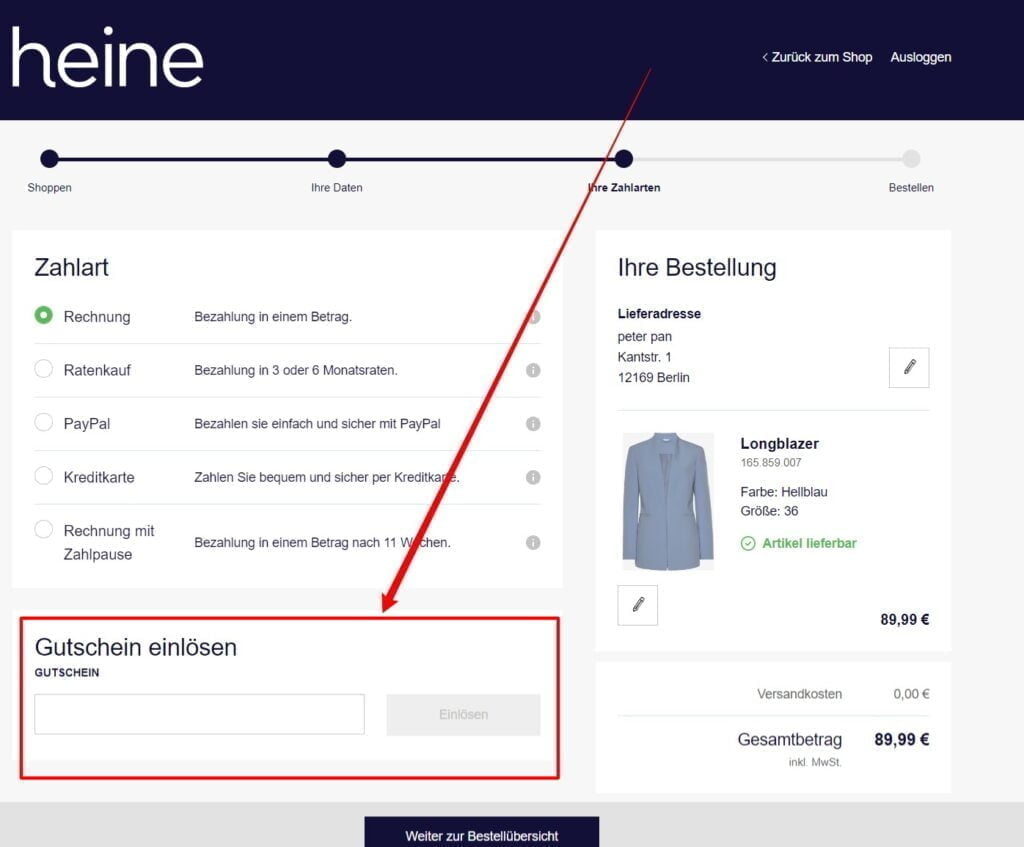 heine Rabattcode einlösen
