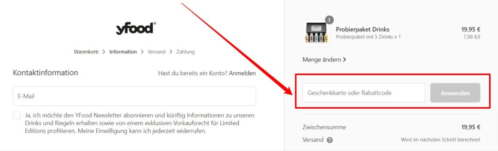 yfood Rabattcode einlösen