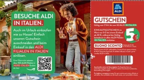 5 € Gutschein bei Aldi Süd für Einkäufe bei Aldi Italien