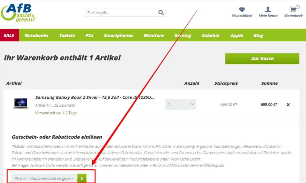 AfB Shop Rabattcode einlösen