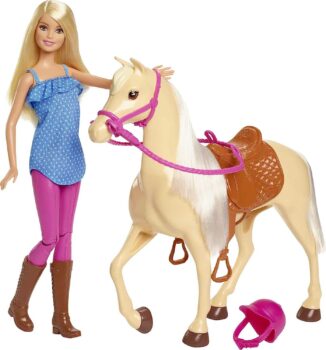 Barbie FXH Pferd mit Maehne und Puppe