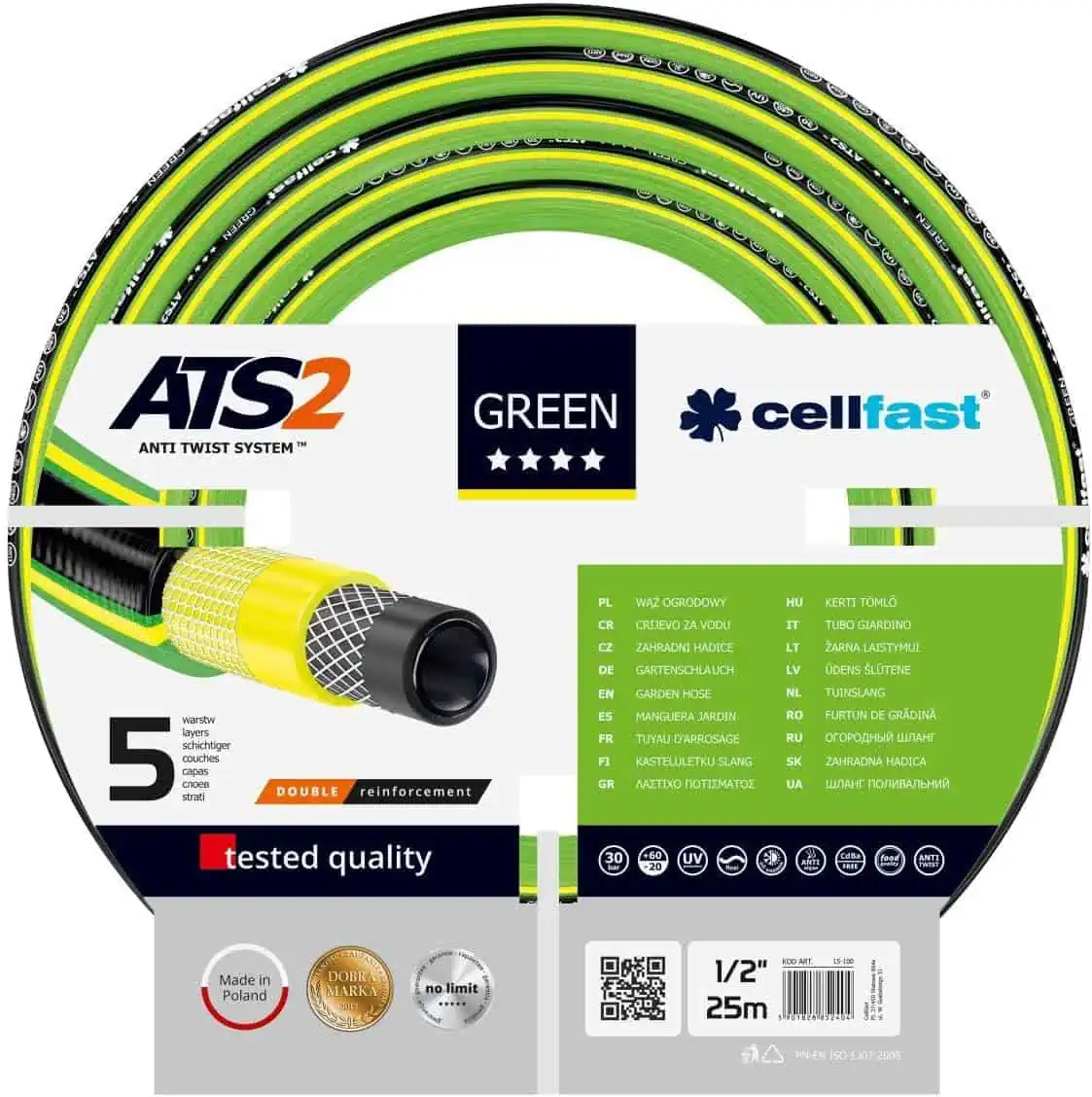 Cellfast Green Gartenschlauch, Grün, 1/2” 25 Meter für 16,88 € inkl. Prime-Versand (statt 23,99 €)
