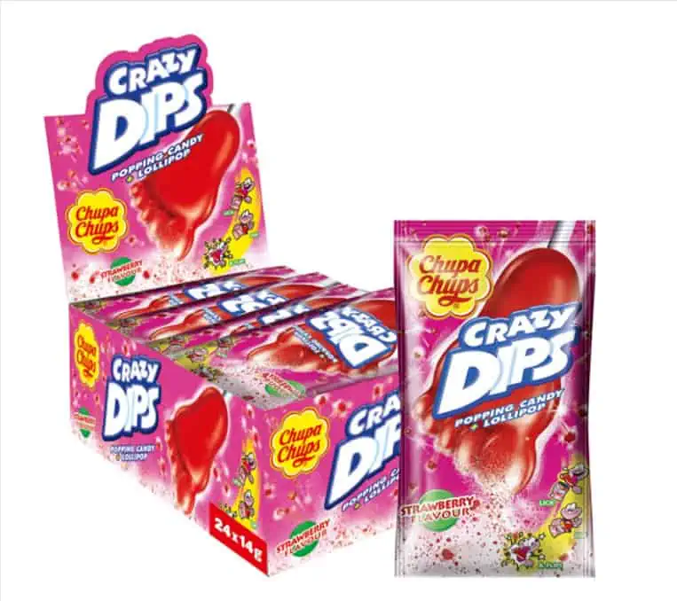 Chupa Chups Crazy Dips Erdbeere 24er Thekendisplay enthält Erdbeer-Lollis in Fußform ab 6,41 € inkl. Prime-Versand