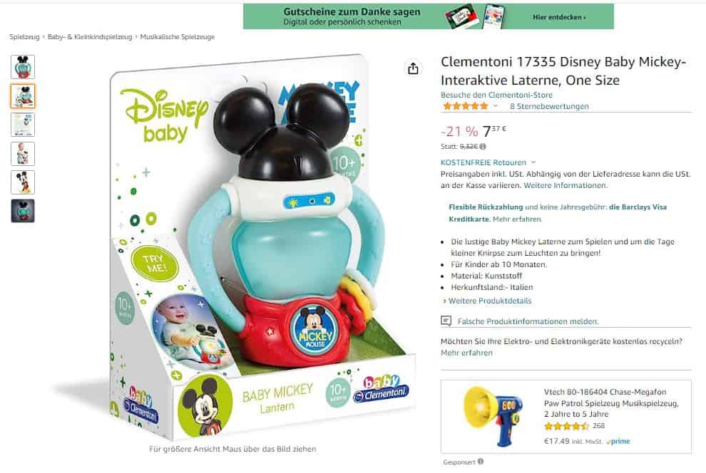 Clementoni Disney Baby Mickey Interaktive Laterne Amazon Angebot