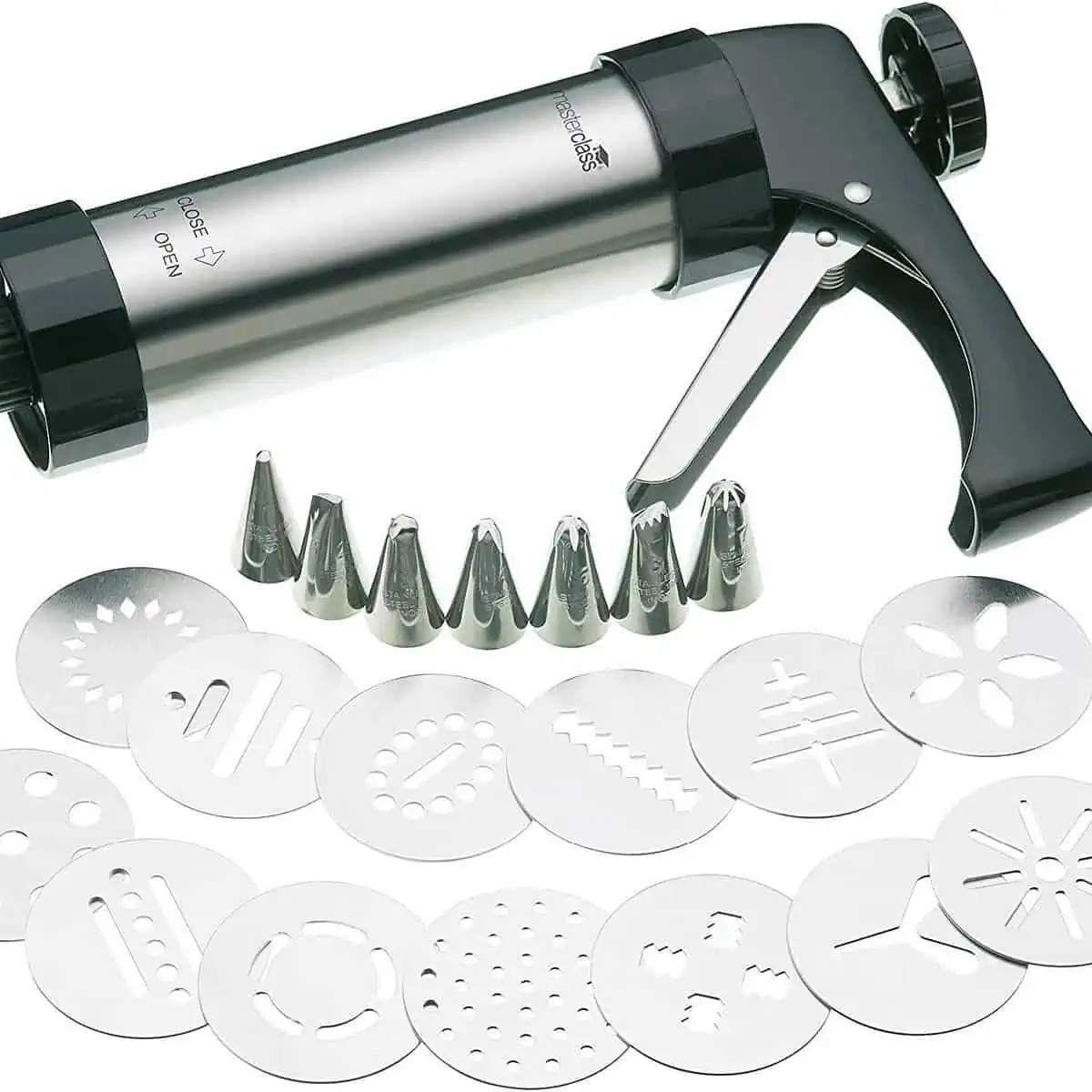 MasterClass Gebäckpresse mit Schablonen und Spritztüllen Set (mit 20 Schablonen und Spritztüllen) für 25,50 € inkl. Prime-Versand (statt 38,13 €)