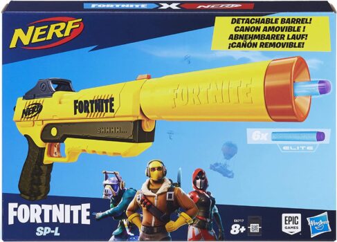 Nerf Elite Fortnite SP L Blaster mit abnehmbarem Lauf und Fortnite Elite Darts