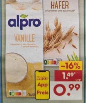 Netto MD Alpro Not Milk Hafer oder Sojadrink L versch Sorten fuer E Angebot