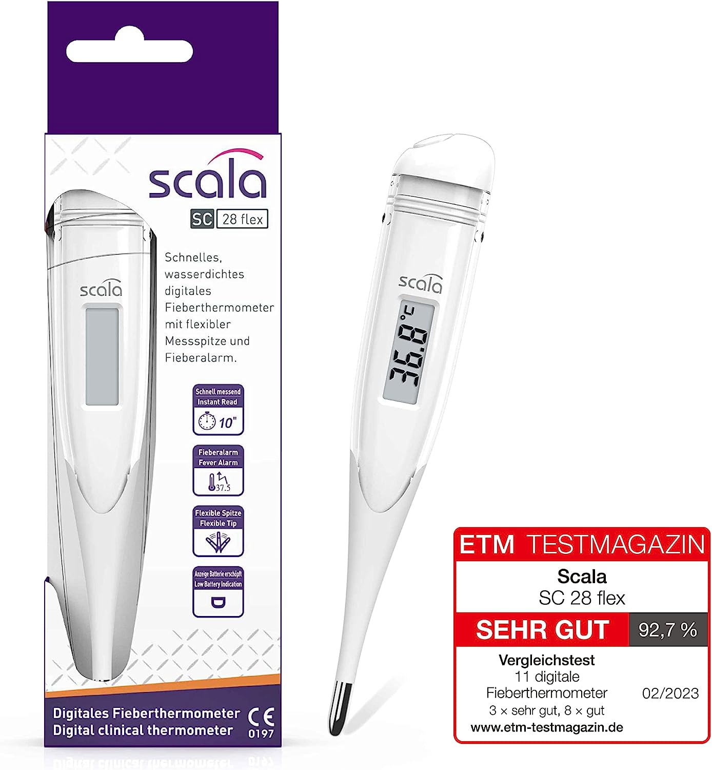 Scala Digitales Fieberthermometer SC 28 flex in weiß für 2,99 € inkl. Prime-Versand (statt 5,99 €)