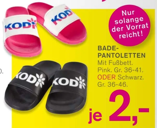 KODI Bade-Pantoletten für 2,00 €  [ab 22.04]