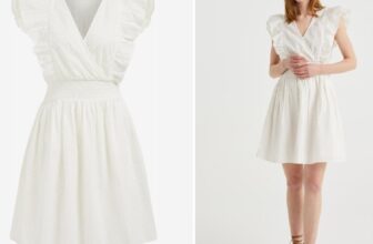 WE Gerueschtes Freizeitkleid mit Lochstickerei