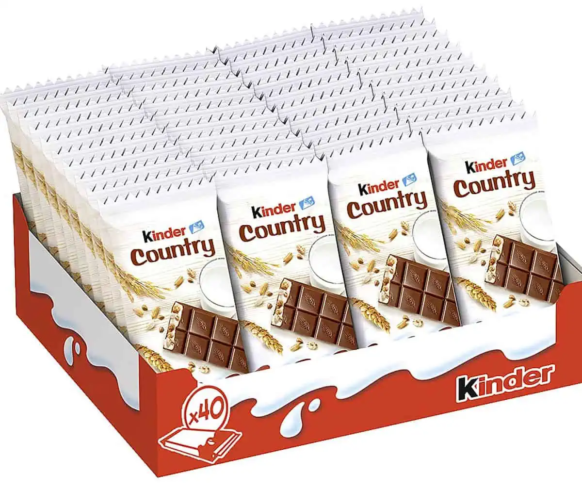 kinder Country – Gefüllte Schokolade mit gerösteten Cerealien und Milchcreme  (40 x 23,5 g) für 11,49 € inkl. Prime-Versand (statt 14,79 €)