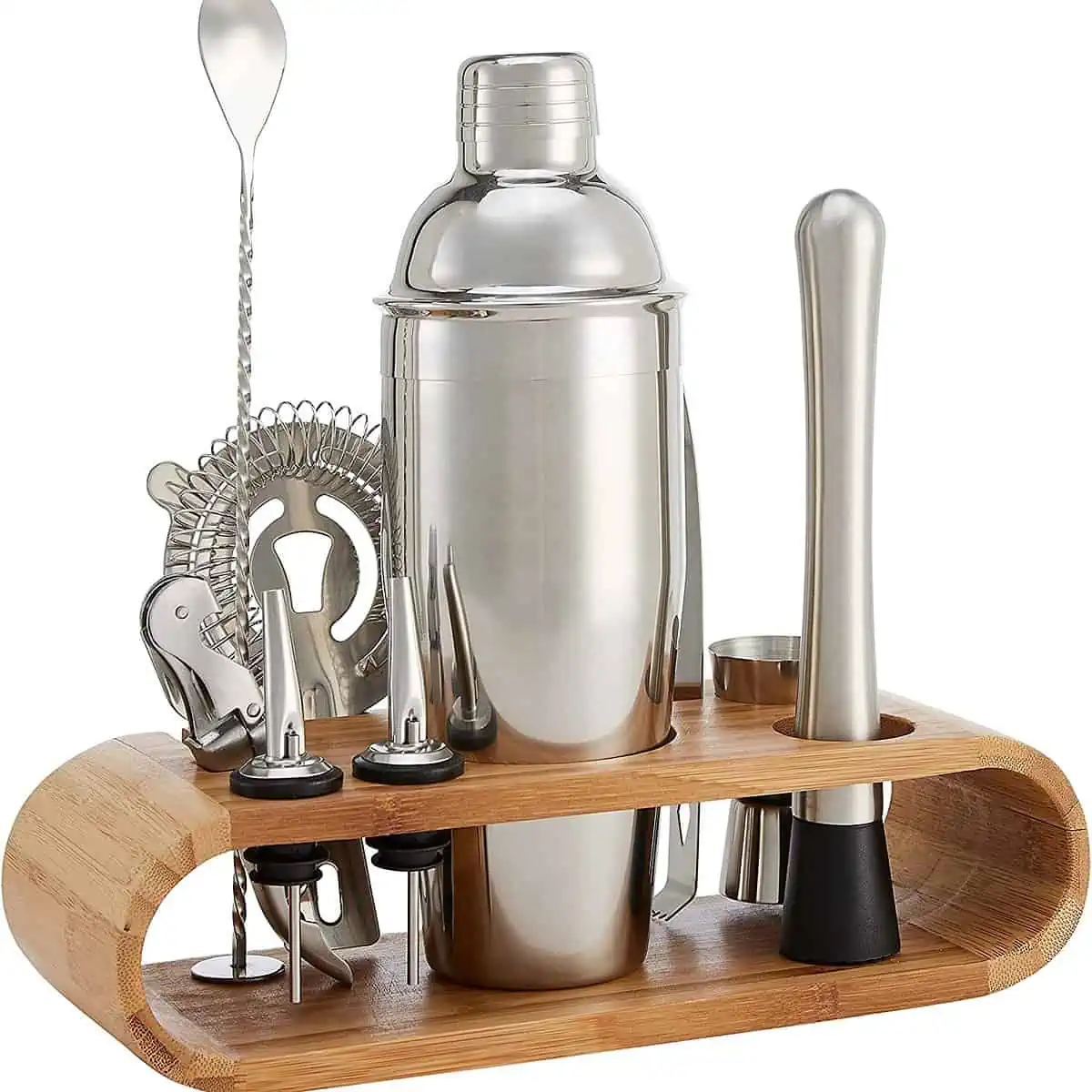 Amazon Basics Barbesteck-Set – 10-teilig mit Ständer aus Bambus für 16,10 € inkl. Prime-Versand (statt 20,65 €)