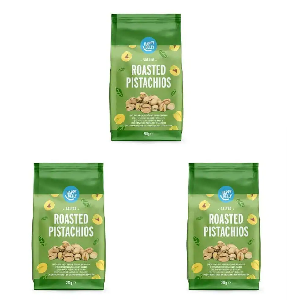 Happy Belly Pistazien geröstet und gesalzen 3er Pack (3x250g) für 12,78 € inkl. Prime-Versand