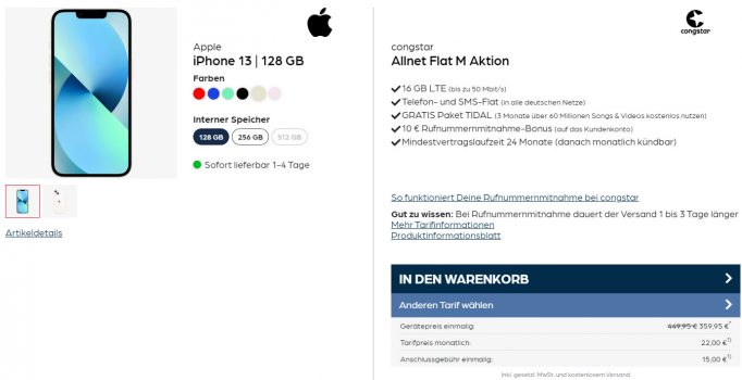 Apple iPhone + congstar Allnet Flat M mit GB