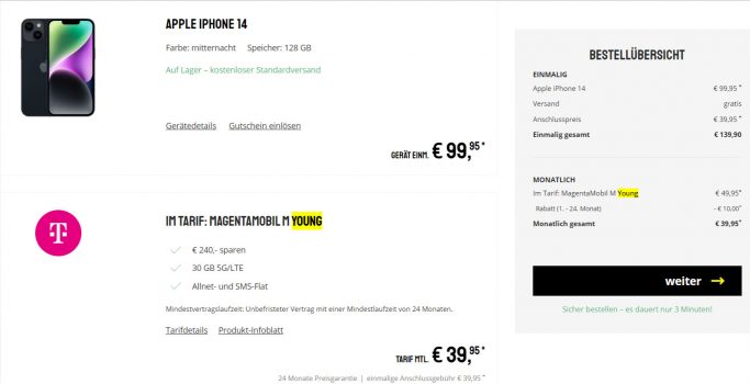 Apple iPhone + Telekom Magenta M Young GB G