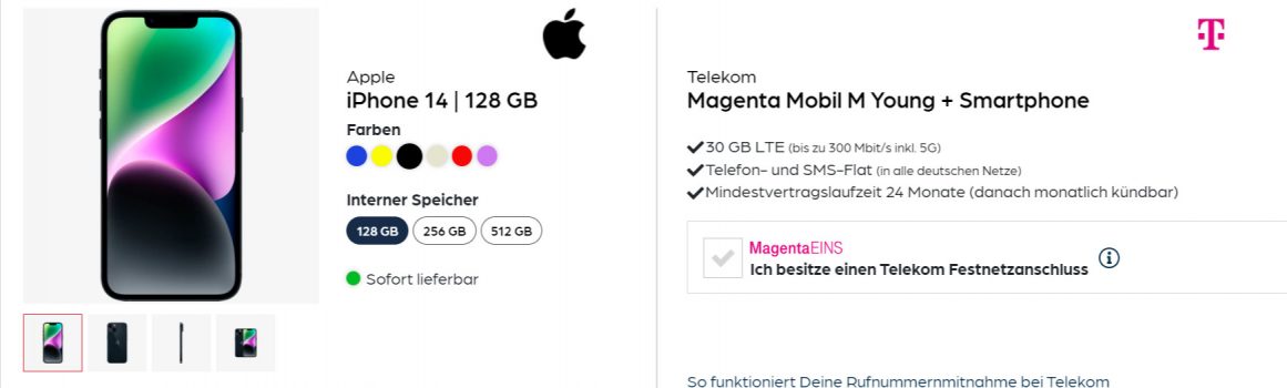 Apple iPhone + Telekom Magenta M Young GB G