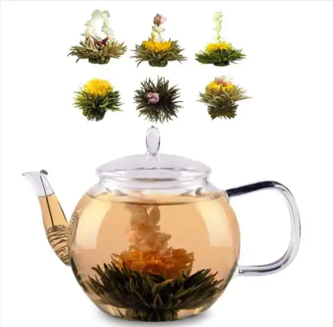 Bedida® Teekanne Glas (800ml) inkl. 6er Teeblumen Geschenkset (6x weißer Tee) für 17,49 € inkl. Prime-Versand (statt 30,99€)