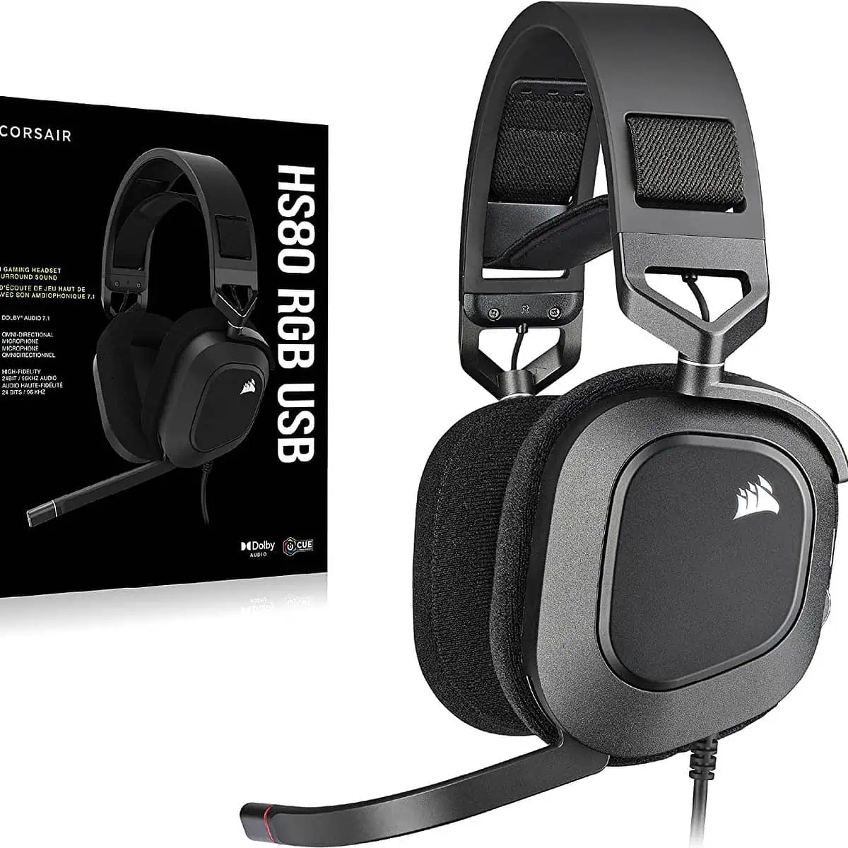 Corsair HS80 RGB USB Gaming-Headset (Over-Ear, geschlossen, 24bit/96kHz, Virtual Surround, klappbarer Mikrofonarm, RGB, 1.5m Kabel) für 69,00 € inkl. Versand (statt 96,98 €)