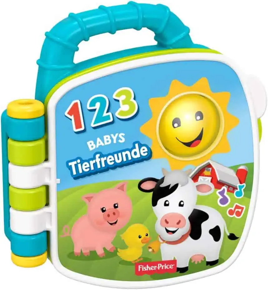 Fisher-Price GFP29 – Tierfreunde Liederbuch (mit Liedern und Geräuschen, zum Tiere und Zahlen kennen lernen, deutschsprachig) für 9,60 € inkl. Prime-Versand (statt 16,99 €)
