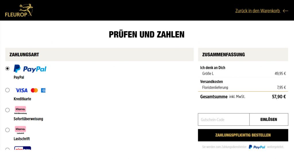 Fleurop Rabattcode einlösen