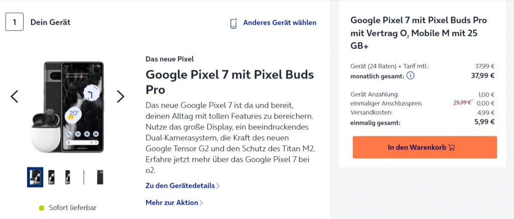 Google Pixel 7 + Pixel Buds Pro +O2 Mobile M Mit 25 Gb