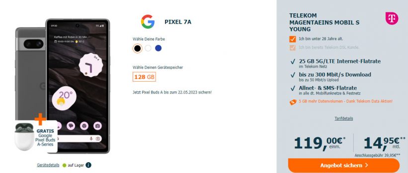 Google Pixel a + Google Pixel Buds + Telekom MagentaEins Mobil S Young GB