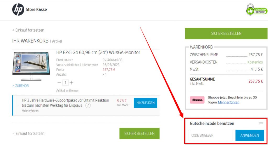 HP Rabattcode einlösen