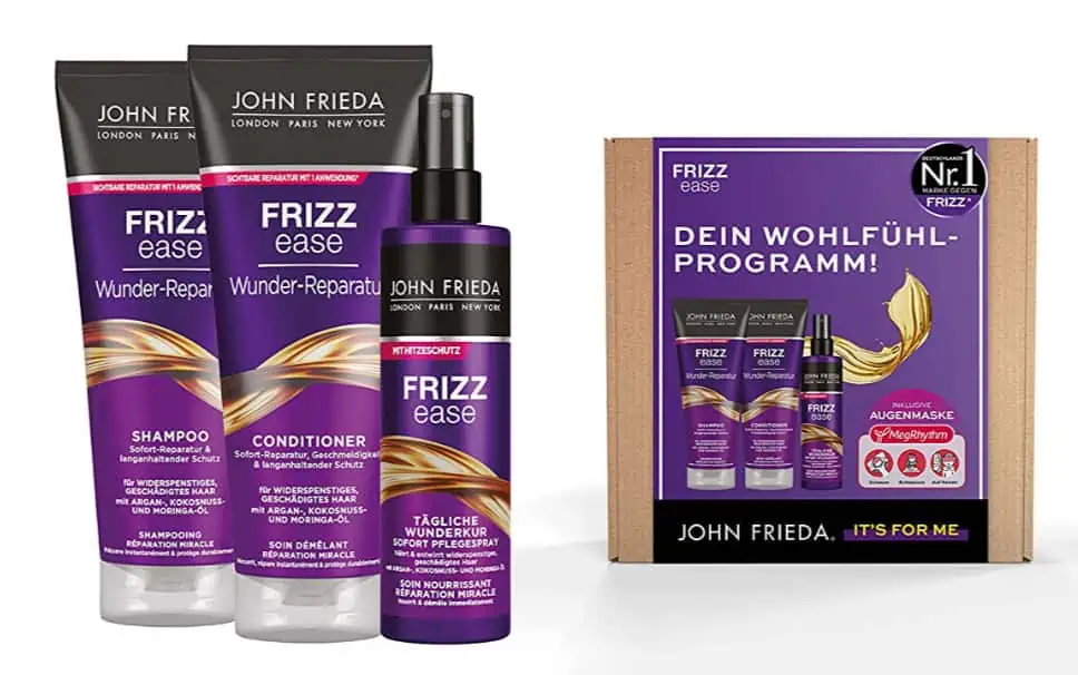 John Frieda Frizz Ease Wunder Reparatur Vorteils-Set – Shampoo, Conditioner, Sofort-Pflege-Spray und MegRhythm Augenmaske ab 15,16 € inkl. Prime-Versand (statt 19,99 €)
