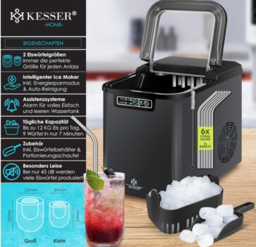 KESSER®-Eiswürfelbereiter-Eiswürfelmaschine-Edelstahl-Ice-Maker-12-kg-24-h-Zubereitung-in-7-min-2-2-Liter-Wassertank