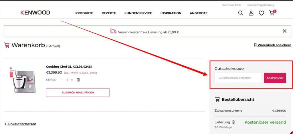 Kenwood Rabattcode einlösen