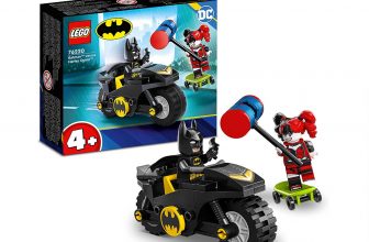 LEGO DC Batman vs. Harley Quinn, Superhelden Set mit Action Figuren, Skateboard und Motorrad S