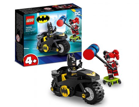 LEGO DC Batman vs. Harley Quinn, Superhelden Set mit Action Figuren, Skateboard und Motorrad S