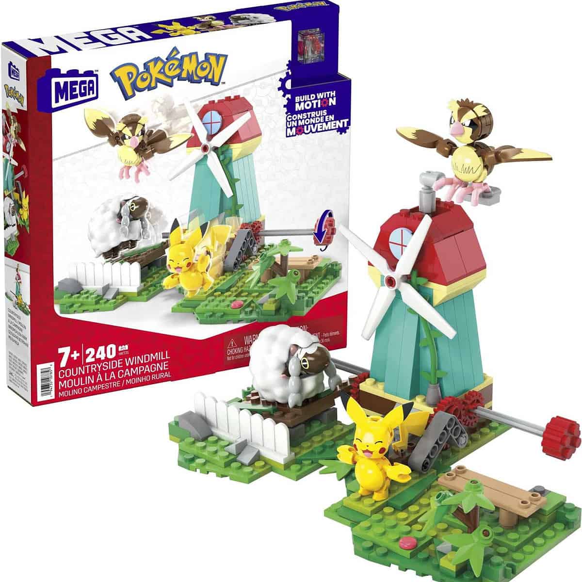 Mega Pokémon Windmühlen Farm Teiliges Bauset Mit Bewegungsstein Und Pikachu , Taubsi Und Wolly Actionfiguren