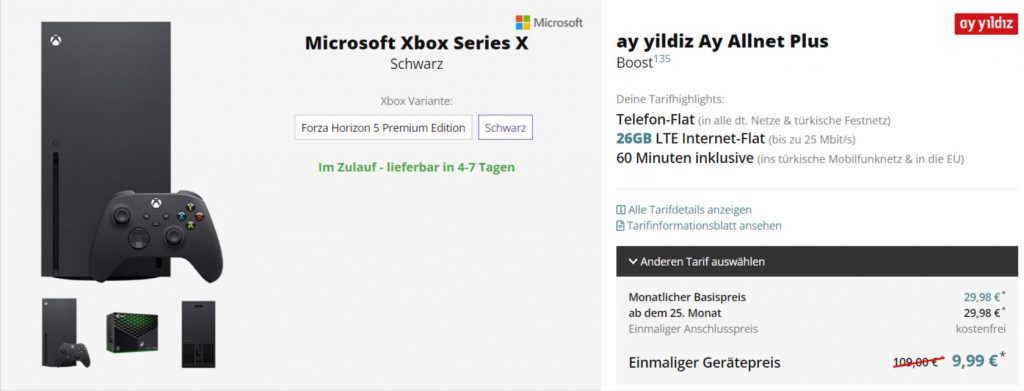 Microsoft Xbox Series X +Ay Yildiz Ay Allnet Plus Boost Mit 26 Gb 