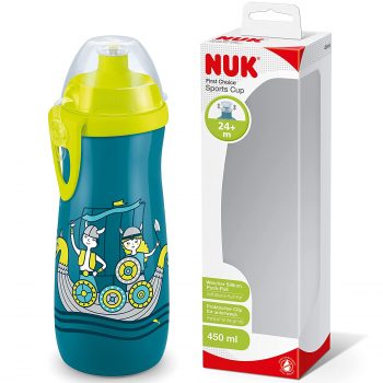 NUK First Choice+ Sports Cup (ab Monaten, auslaufsichere Push Pull Tülle, Clip, Schutzkappe, BPA frei, ml, blau)