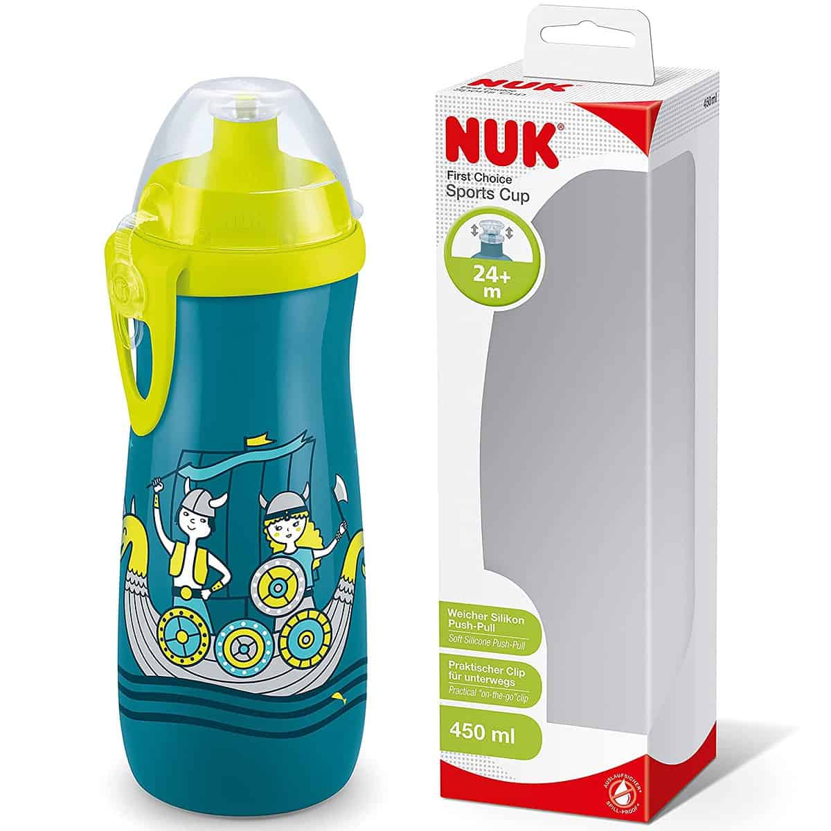 Nuk First Choice+ Sports Cup (Ab Monaten, Auslaufsichere Push Pull Tülle, Clip, Schutzkappe, Bpa Frei, Ml, Blau)