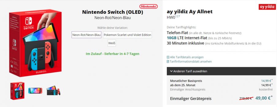 Nintendo Switch OLED + ay yildiz Ay Allnet mit GB