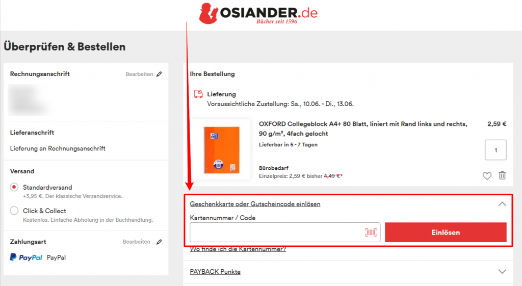 Osiander Rabattcode einlösen