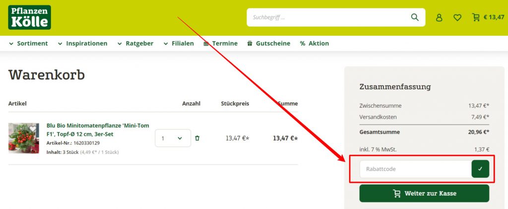 Pflanzen Kölle Rabattcode einlösen