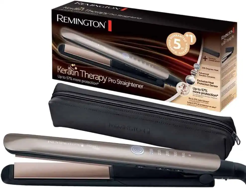 Remington Glätteisen Profi S8593 (Hitzeschutzsensor um Haarschäden zu verringern, hochwertige Keratin-Keramikbeschichtung mit Mandelöl, Digitales Display, 160-230°C) für 29,99€ inkl. Versand (statt 44,99 €)