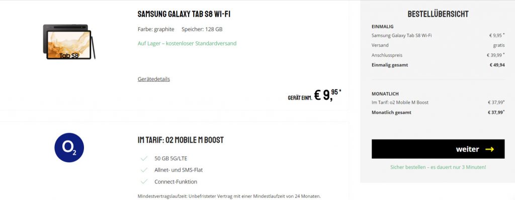 Samsung Tab S8+ O2 Mobile M Boost Mit 50 Gb