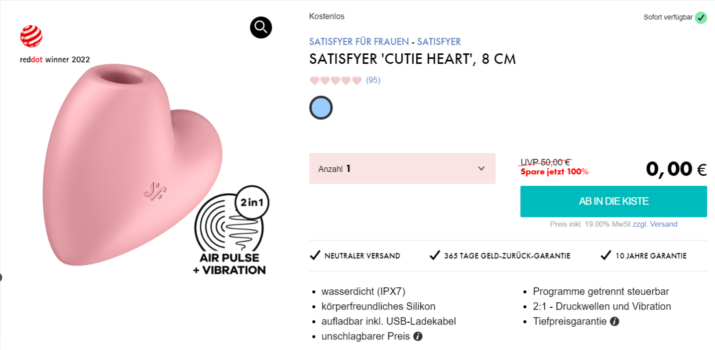 Satisfyer Cutie Heart Druckwellenvibrator mit Vibration