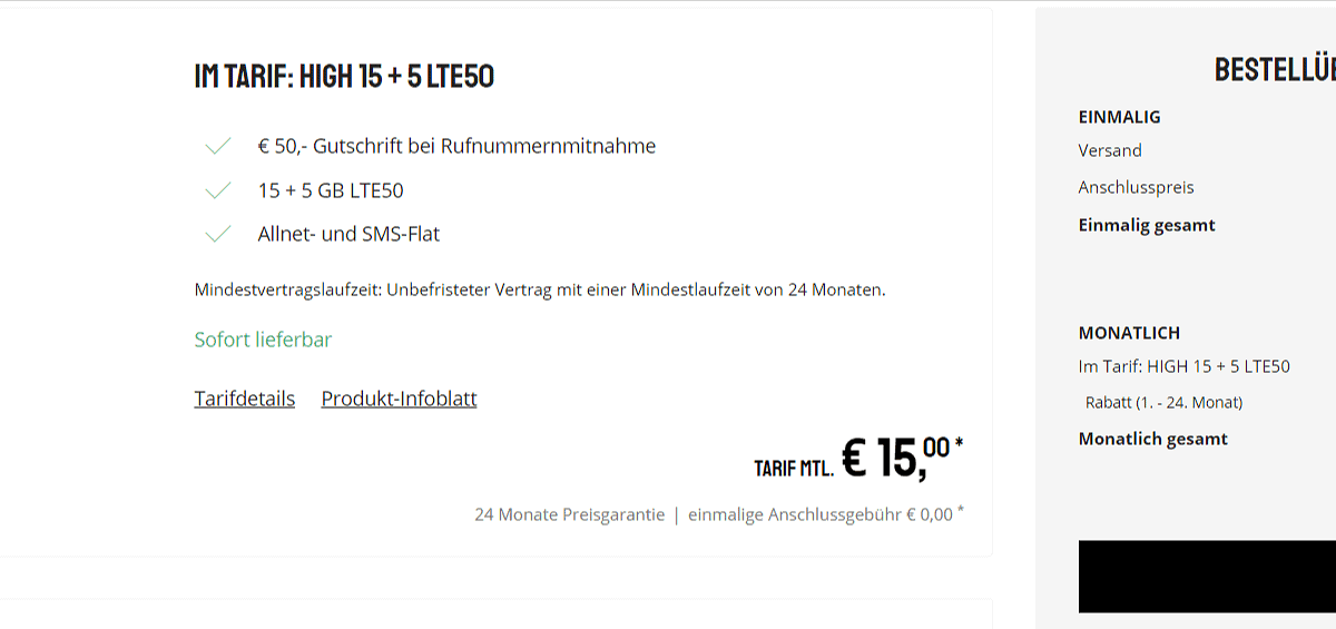 Sparhandy SIM-Only: High 20 GB LTE50 (Telekom Netz) für 15,00 € / Monat +50 € Bonus bei Rufnummernmitnahme