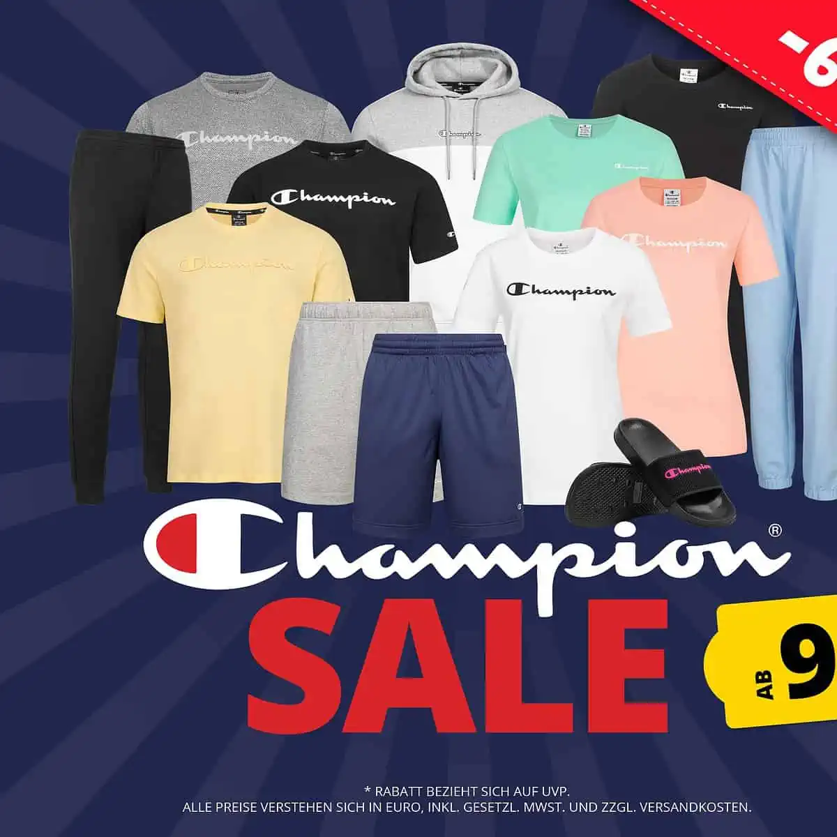 SportSpar Champion Mega Sale mit Produkten ab 9,99 € zzgl. Versand mit bis zu 64 % Rabatt ggü UVP